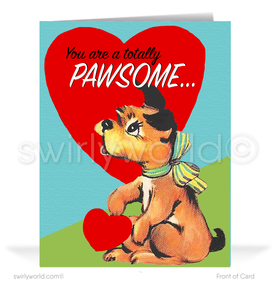 1940s-1950s Vintage Mid-Century Mod Retro Dog Valentine's Day Cards