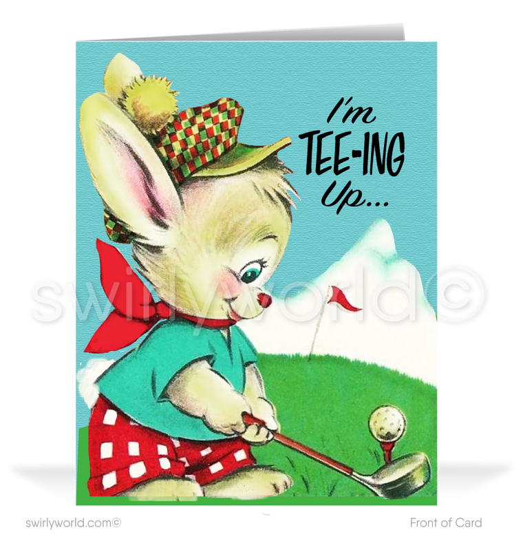 1950s vintage mid-century retro golfer bunny Valentine's Day cards.