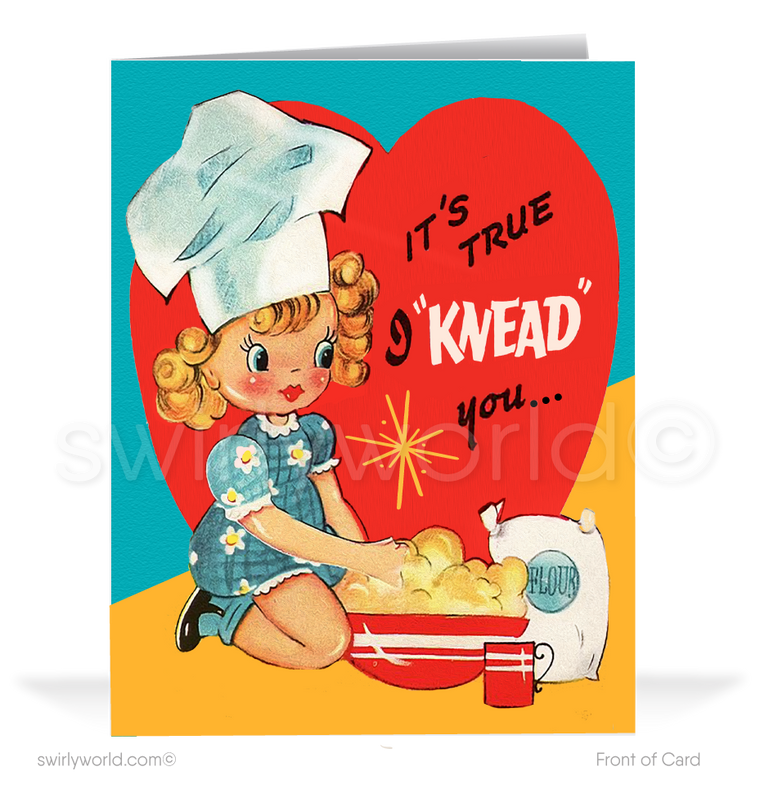 1950s vintage mid-century Retro Baker Pastry Chef Kitschy Valentine's Day Cards.