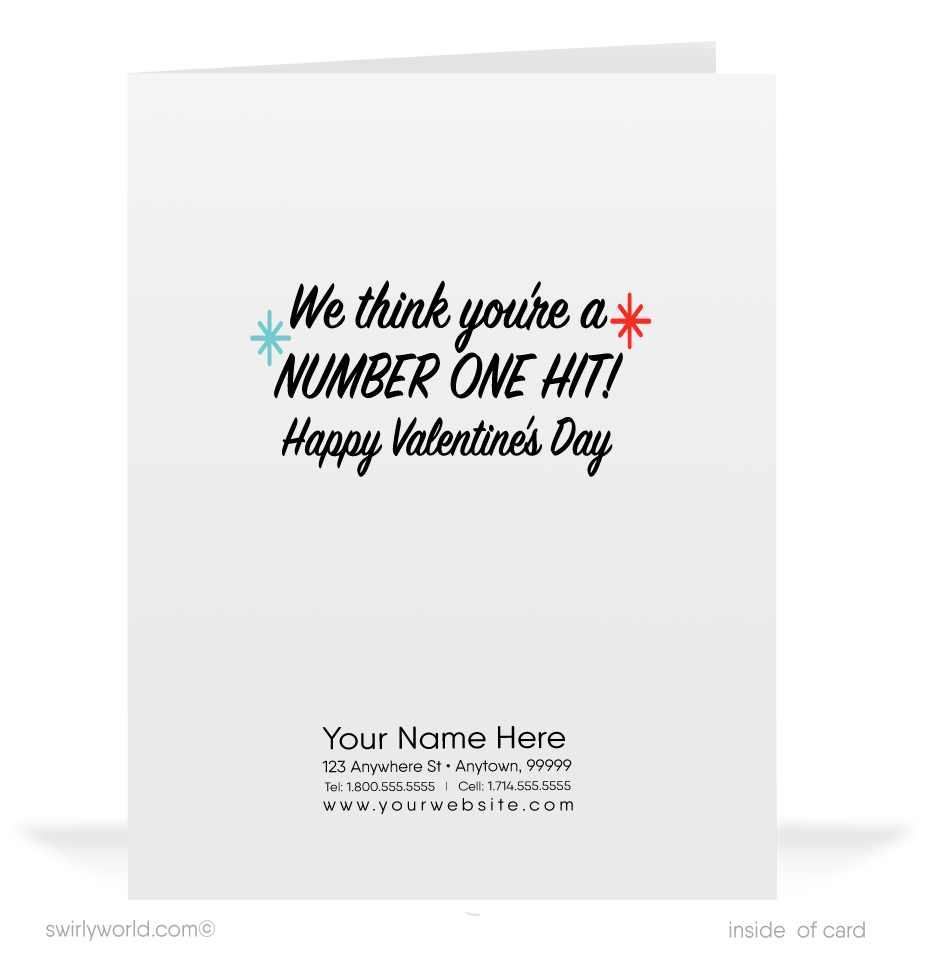Cute retro mid-century modern vinyl record starbursts vintage happy Valentine's Day cards.