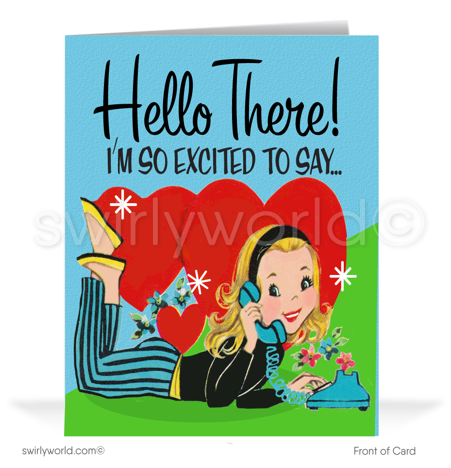 Unique 1950's Mid-Century Vintage Hula Girl Retro Valentine's Day Cards