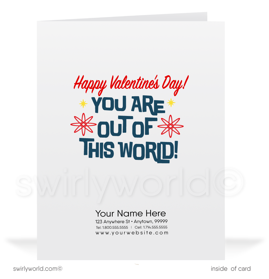 Digital 1950s Mid-Century Vintage Outer Space Astronaut Retro Valentine's Day Cards