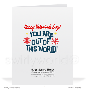 Digital 1950s Mid-Century Vintage Outer Space Astronaut Retro Valentine's Day Cards