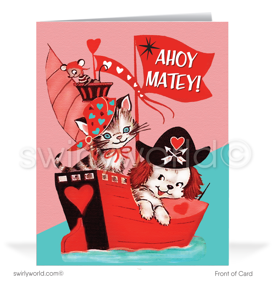 1950's Mid-Century Vintage Cute Pirate Retro Valentine's Day Cards
