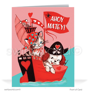 1950's Mid-Century Vintage Cute Pirate Retro Valentine's Day Cards