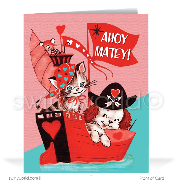 1950's Mid-Century Vintage Cute Pirate Retro Valentine's Day Cards