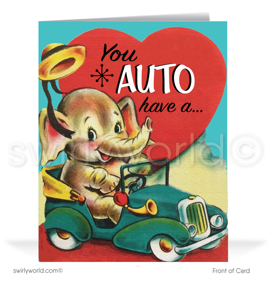 Elephant 1950's Vintage Mid-Century Retro Valentine's Day Cards