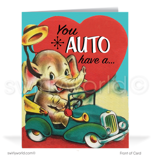 Elephant 1950's Vintage Mid-Century Retro Valentine's Day Cards
