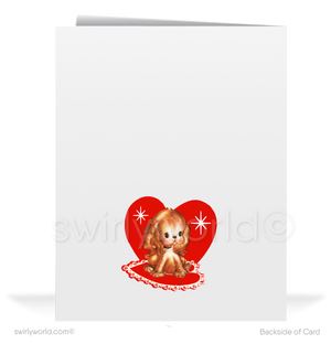 Digital 1950s Mid-Century Atomic Kitty Cat Retro Business Valentine's Day Cards