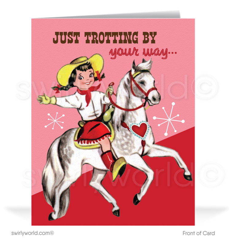 1950's Retro Western Cowgirl Vintage Mid-Century Valentine's Day Cards