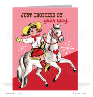 1950's Retro Western Cowgirl Vintage Mid-Century Valentine's Day Cards