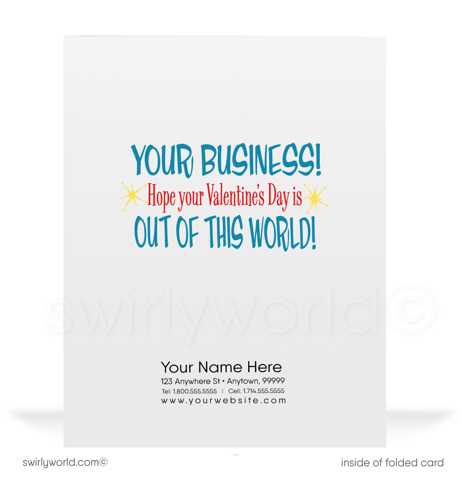 Digital 1950s Retro outer-space astronaut vintage mid-century Valentine's Day Cards.