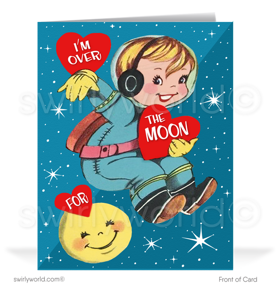 1950's Retro Outer-Space Astronaut Vintage Mid-Century Valentine's Day Cards