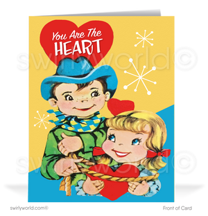 Vintage 1950s retro cowboy and cowgirl mid-century western Valentine's day cards..
