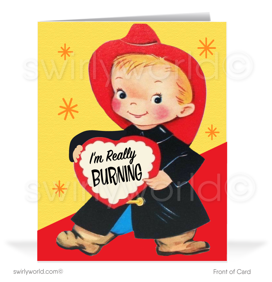 1950's Boy Fireman Vintage Retro Valentine's Day Cards
