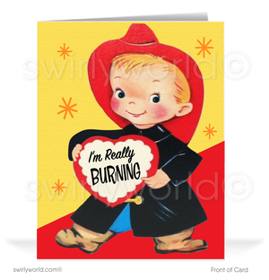 1950's Boy Fireman Vintage Retro Valentine's Day Cards