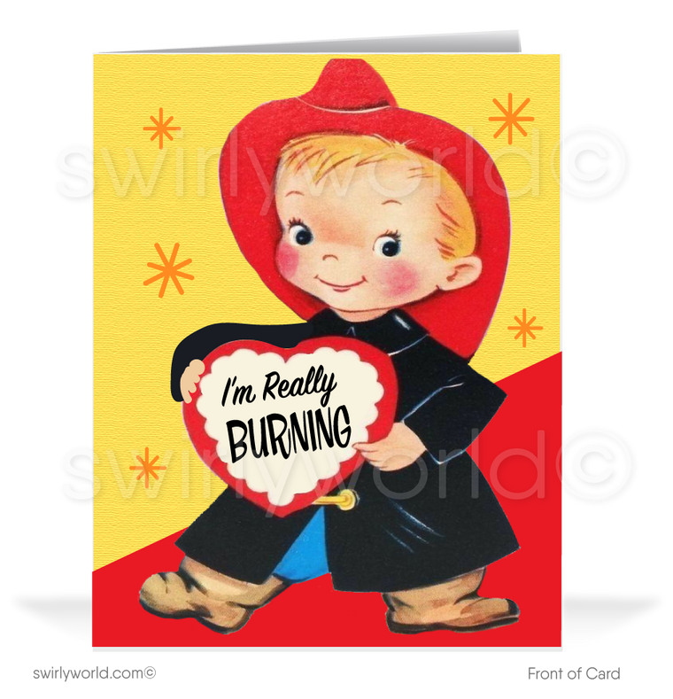 1950's Boy Fireman Vintage Retro Valentine's Day Cards