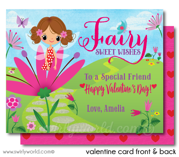 Fall in LOVE with this adorable Pixie Fairy Woodland theme digital printable download girls Valentine's Day cards for school classroom.