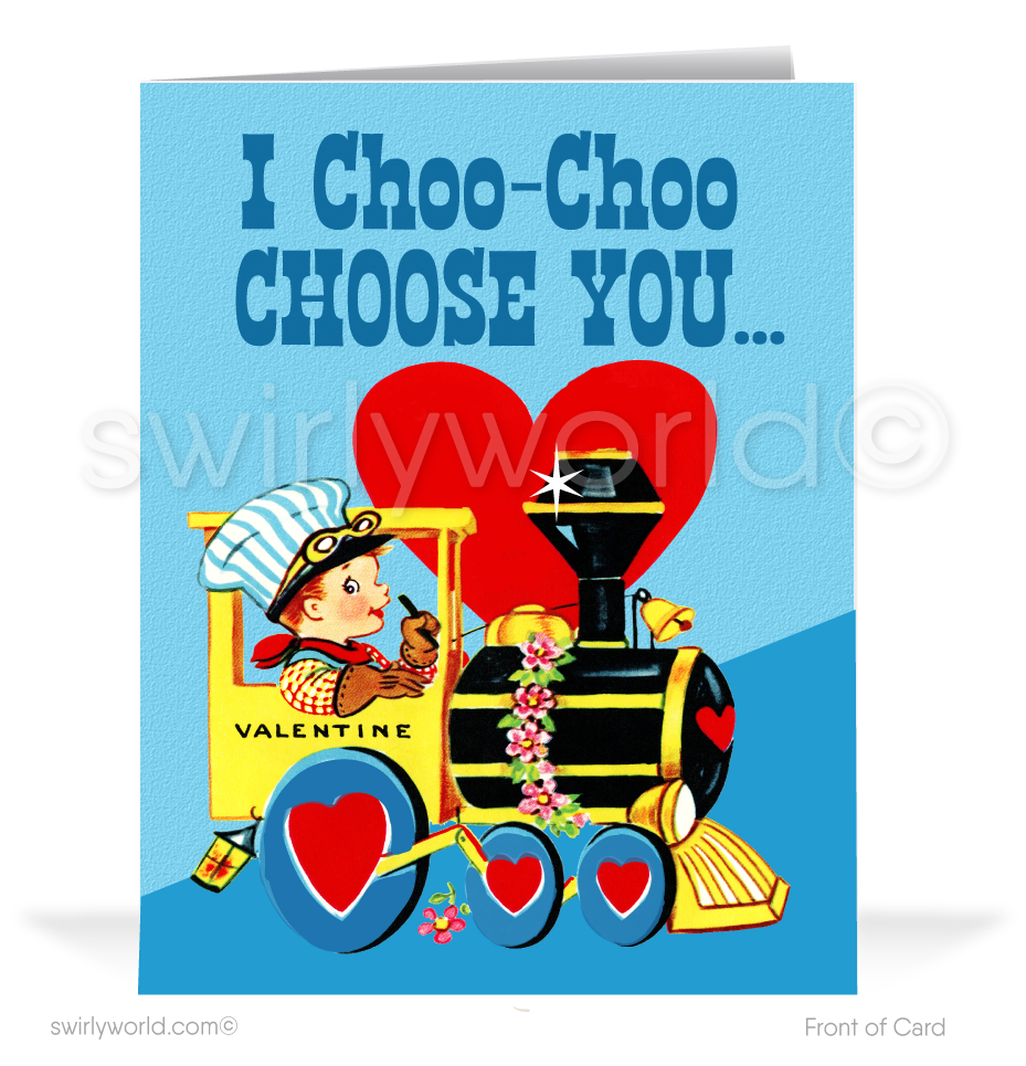 Charming 1940s-1950s Vintage-Inspired Valentine's Day Cards: Choo Choo Train