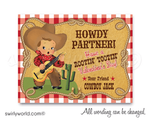 1950's retro vintage western mid-century Cowboy valentine's day cards for boys school classroom digital download.