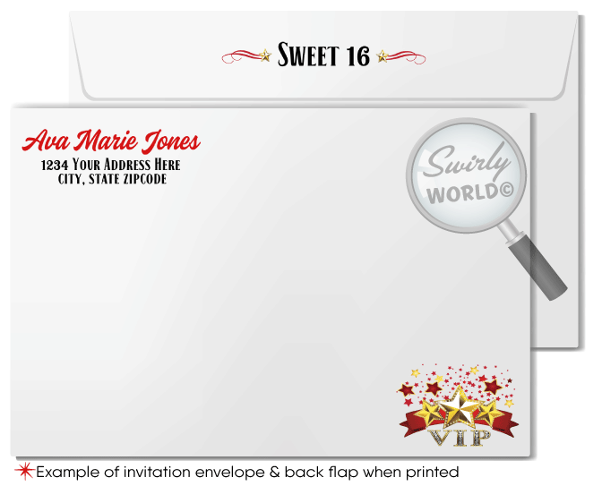 VIP Red Carpet, Star is Born, Name in Lights, Hollywood Celebrity birthday party invitations and thank you cards for instant digital download.