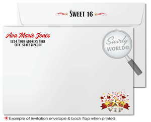 VIP Red Carpet, Star is Born, Name in Lights, Hollywood Celebrity birthday party invitations and thank you cards for instant digital download.