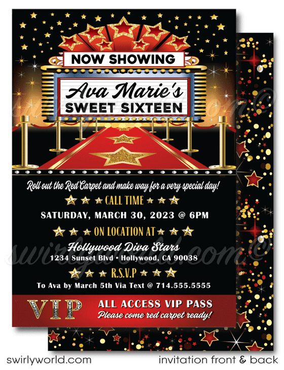 Roll out the red carpet with our VIP "A Star is Born" Movie Star Themed Birthday Party Invitation Set! 🎬✨ Perfect for a Hollywood-inspired celebration, featuring luxurious designs and "Name in Lights" motifs. Includes digital invites, thank you cards, and envelopes. Make your guest of honor feel like a star! 🌟🎉