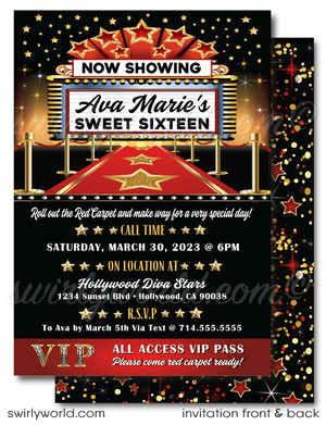 Roll out the red carpet with our VIP "A Star is Born" Movie Star Themed Birthday Party Invitation Set! 🎬✨ Perfect for a Hollywood-inspired celebration, featuring luxurious designs and "Name in Lights" motifs. Includes printed invites, thank you cards, and envelopes. Make your guest of honor feel like a star! 🌟🎉