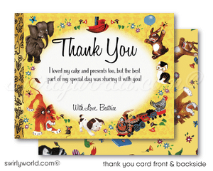 Celebrate with our Little Golden Book 1st Birthday Invitation Set! 🌟📚 Featuring the Pokey Little Puppy and Shy Little Kitten, this vintage-inspired digital download includes invitations, thank you cards, and envelopes. Perfect for a nostalgic nursery rhymes-themed party. Download, print, and enjoy! 🎉✨