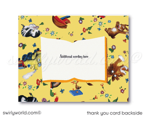 Celebrate with our Little Golden Book 1st Birthday Invitation Set! 🌟📚 Featuring the Pokey Little Puppy and Shy Little Kitten, this vintage-inspired digital download includes invitations, thank you cards, and envelopes. Perfect for a nostalgic nursery rhymes-themed party. Download, print, and enjoy! 🎉✨