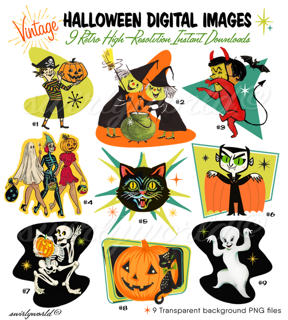 1950s 1960s atomic retro mid-century modern vintage Halloween images