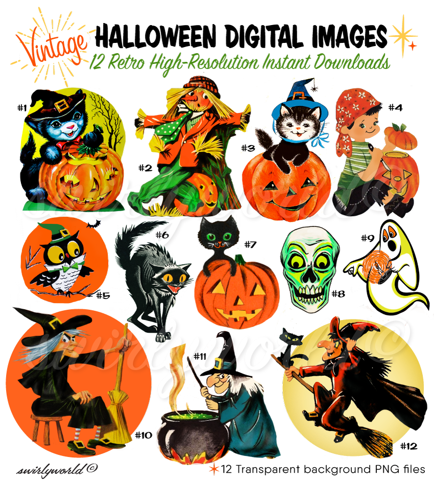 1930s 1940s 1950s 1960s retro mid-century vintage Halloween card images
