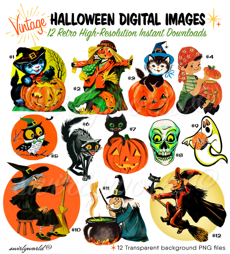 1930s 1940s 1950s 1960s retro mid-century vintage Halloween card images