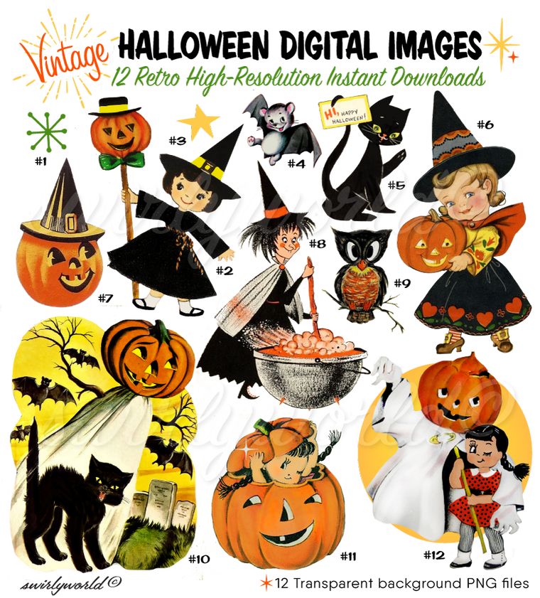 1930s, 1940s, 1950's, 1960s retro mid-century modern vintage Halloween images 