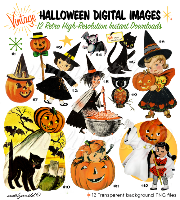 1930s, 1940s, 1950's, 1960s retro mid-century modern vintage Halloween images 