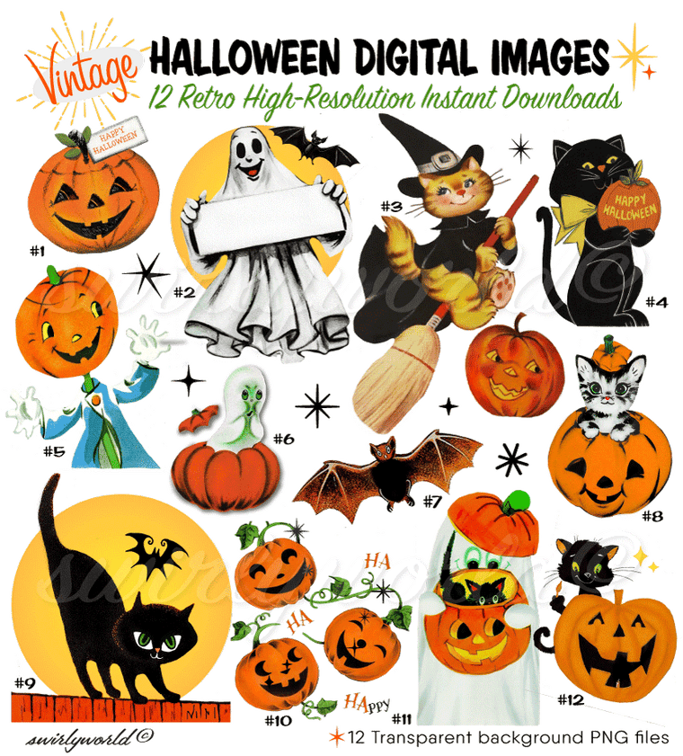 1940s, 1950s, 1960s vintage retro mid-century modern Halloween images. 