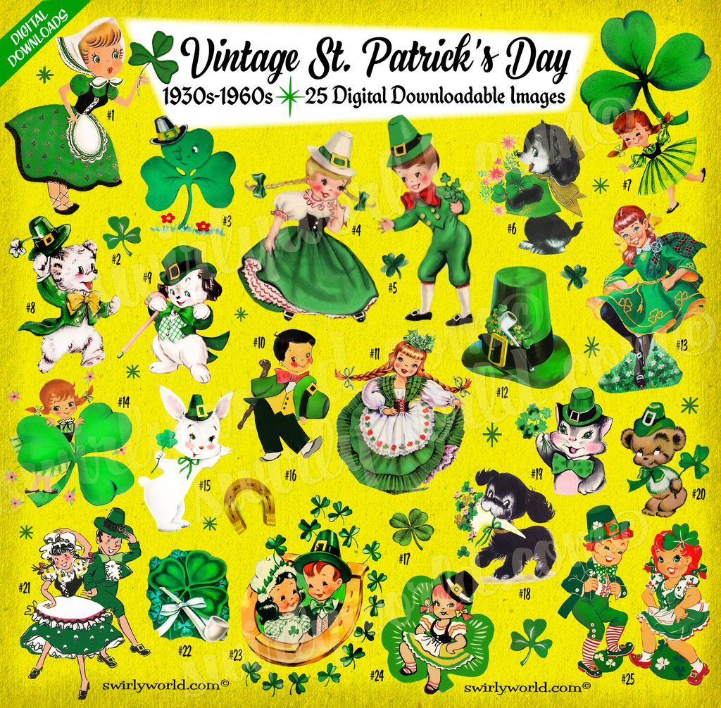 MCM mid-century modern vintage retro St. Patrick's day digital image downloads. Kitsch St Patrick's Day 1940s-1950s digital image downloads.