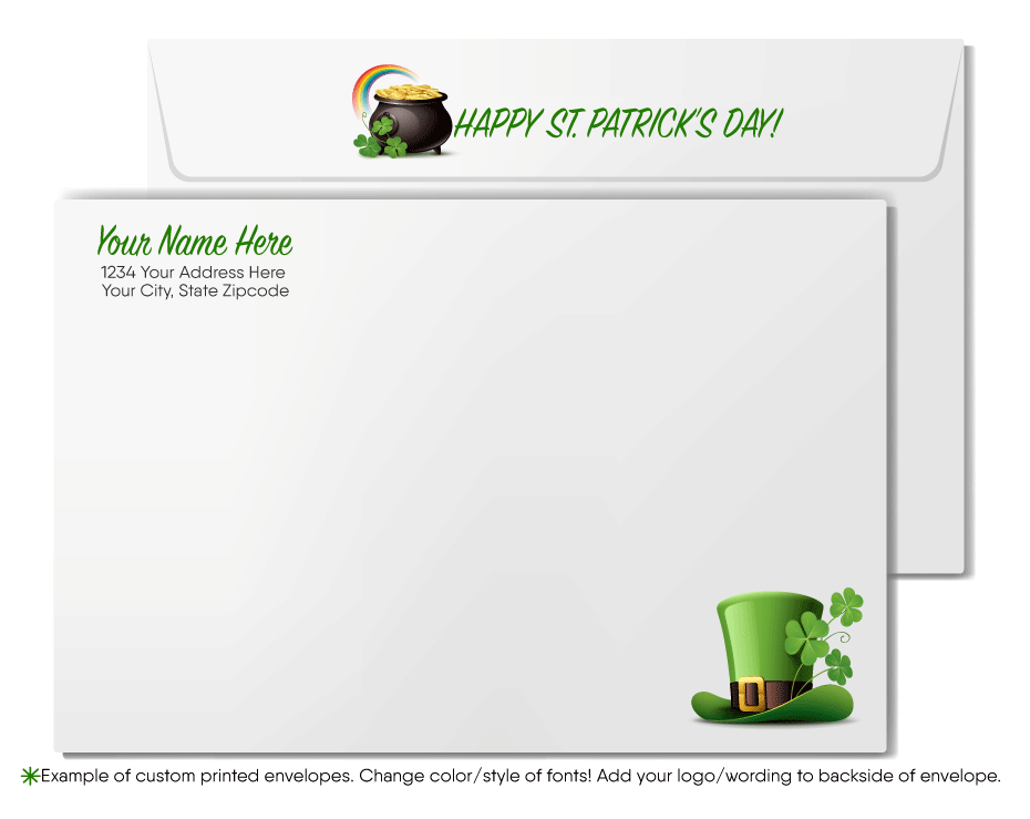 Corporate professional happy St. Patrick's Day greeting cards for business customers; green shamrocks argyle pattern.
