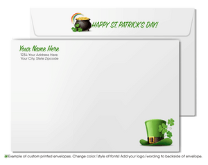 Corporate professional happy St. Patrick's Day greeting cards for business customers; green shamrocks argyle pattern.