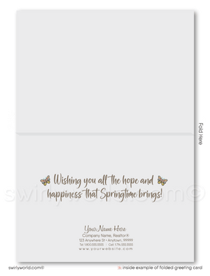 Spring Greeting Card – Yellow Craftsman Home with Cherry Blossoms & Realtor Branding