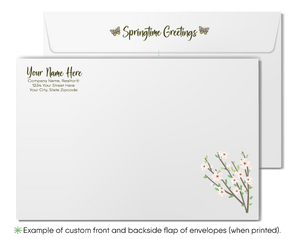 Spring Greeting Card – Yellow Craftsman Home with Cherry Blossoms & Realtor Branding