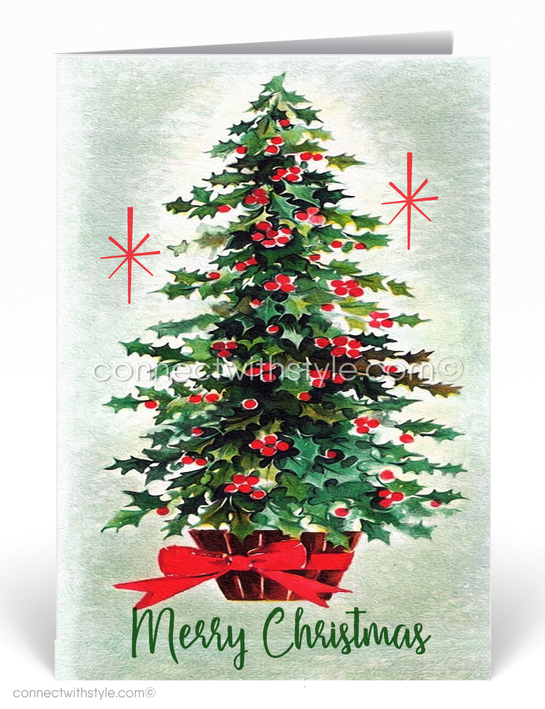 1950s Retro Vintage Christmas Tree Holiday Cards