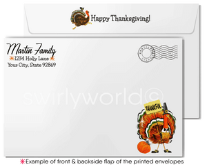 1950s Retro Mid-Century Thanksgiving Card with Cheeky Turkey and Pilgrim Hat