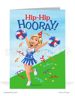 Cheerleader Women in Business Birthday Cards for Clients