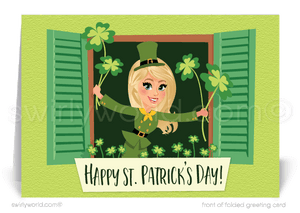 Digital Cute Shamrocks Client Happy St. Patrick's Day Cards for Women In Business Realtors