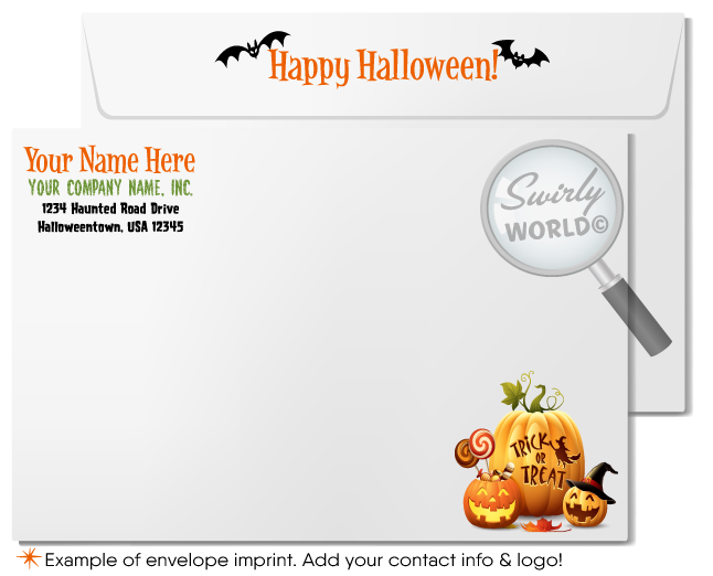 Funny Pumpkin-Head Jack-o-lantern Business Printed Halloween Cards for Customers