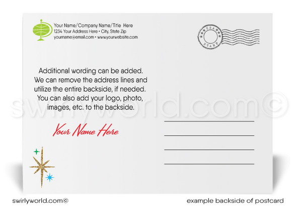 Retro 1970s fireworks celebration retro modern happy New Year postcards for business.