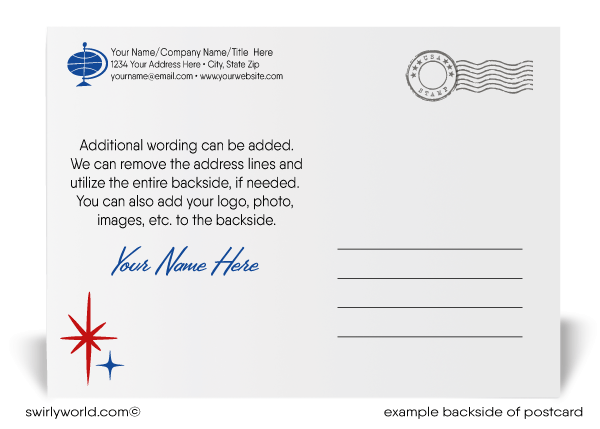 Patriotic American Red, White, Blue Happy New Year Postcards for Business
