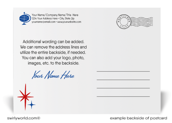 2022 Retro Snowman Fireworks Happy New Year Postcards for Clients