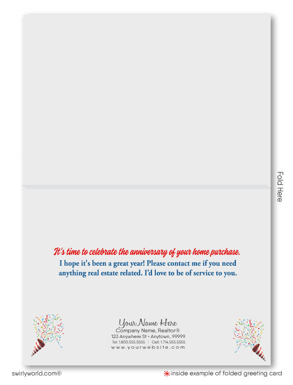Happy home anniversary cards marketing for Realtors and real estate agents. Happy house-a-versary 